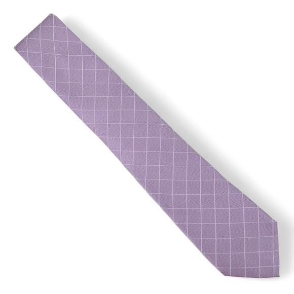 Michael Kors Men's Parkwood Grid Tie Necktie Classic 3" Silk Blend Lavender $69 - Picture 1 of 4